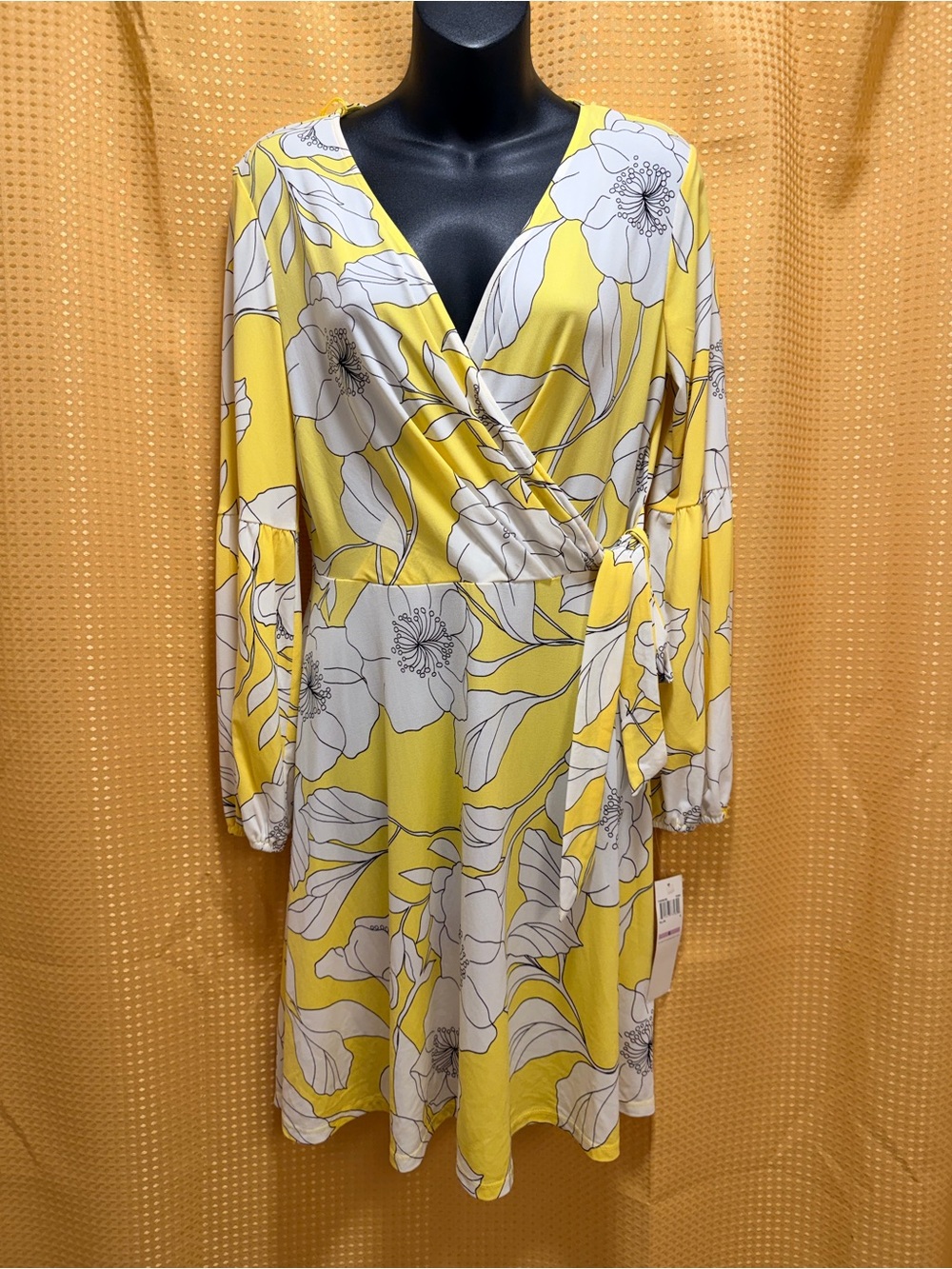 London Times Yellow and White Floral Wrap Dress